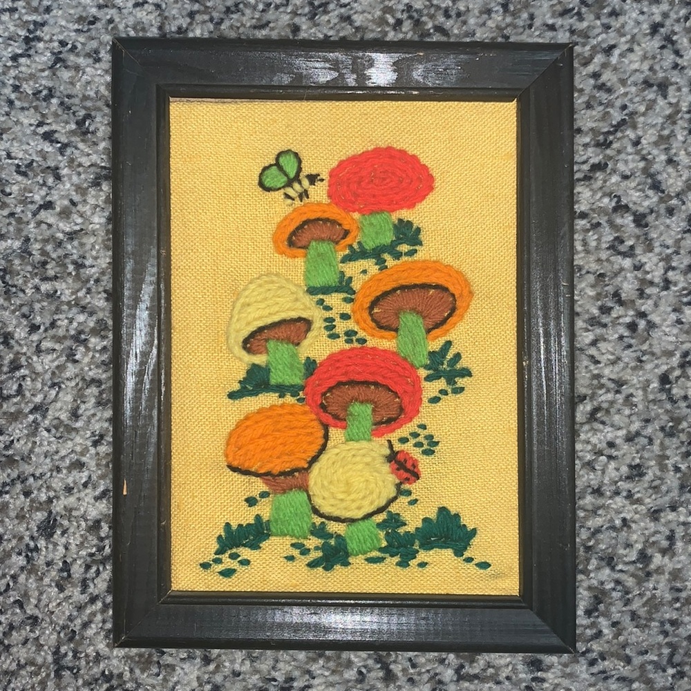 VINTAGE mushroom crochet frame retro wow cool